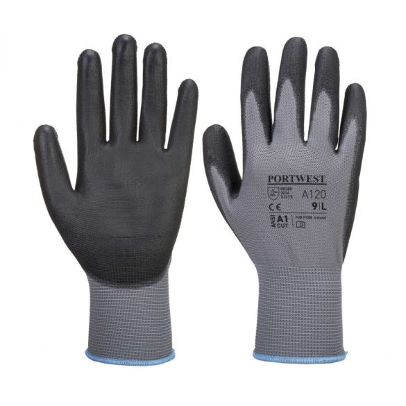 Portwest Nylon védőkesztyű PU tenyérmártott-A120-szürke/fekete-XS