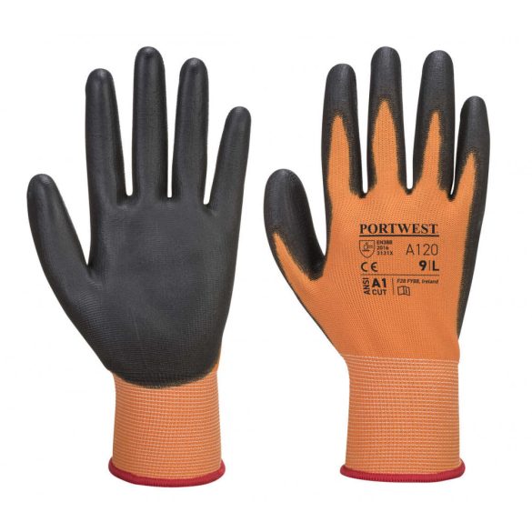 Portwest A120 - Nylon kesztyű PU tenyérmártott - 7/S - narancs/fekete