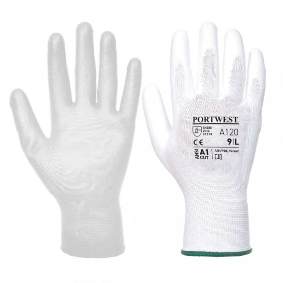 Portwest A120 - Nylon kesztyű PU tenyérmártott - 7/S - fehér