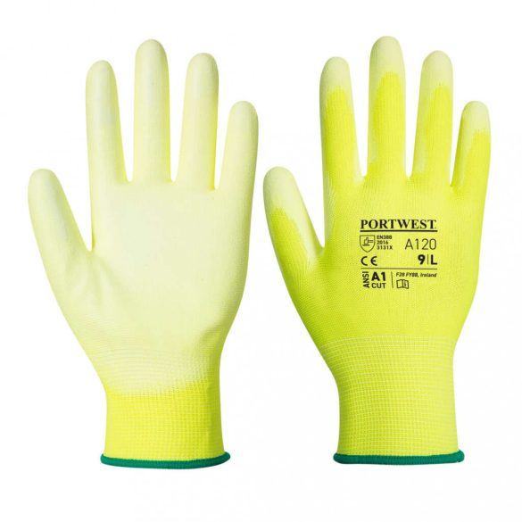 Portwest A120 - Nylon kesztyű PU tenyérmártott - 8/M - sárga