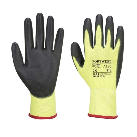 Portwest Nylon védőkesztyű PU tenyérmártott-A120-sárga / fekete-S