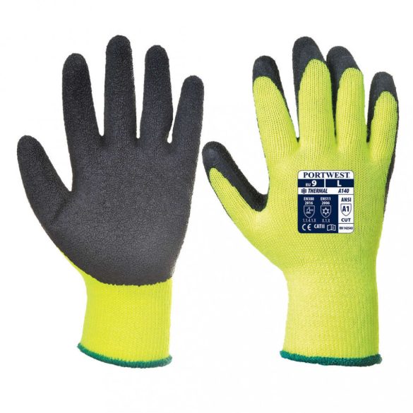 Portwest A140 - Thermal latex mártott kesztyű - 7/S - sárga/fekete