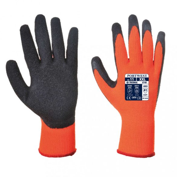 Portwest A140 - Thermal latex mártott kesztyű - 10/XL - narancs/fekete