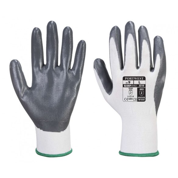 Portwest A310 - Nylon nitril tenyérmártott kesztyű - 7/S - szürke/fehér