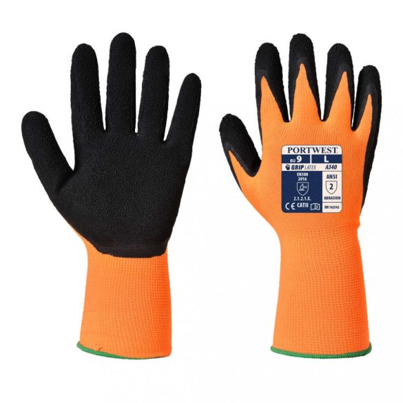 Portwest Hi-Vis Grip mártott latex védőkesztyű-A340-narancs / fekete-L