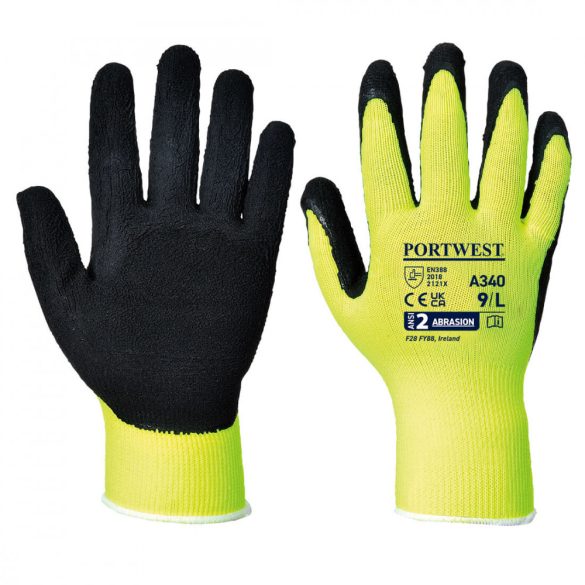 Portwest Hi-Vis Grip mártott latex védőkesztyű A340 - sárga - XS