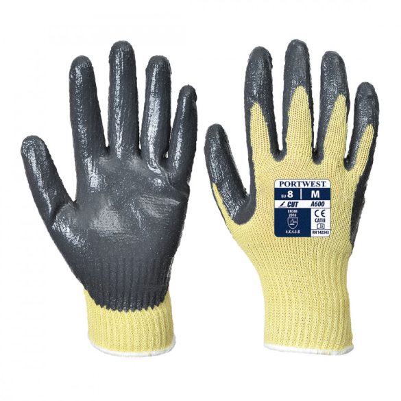 Portwest Kevlar® tenyérmártott nitril kesztyű, Cut 3-A600-sárga / szürke-L