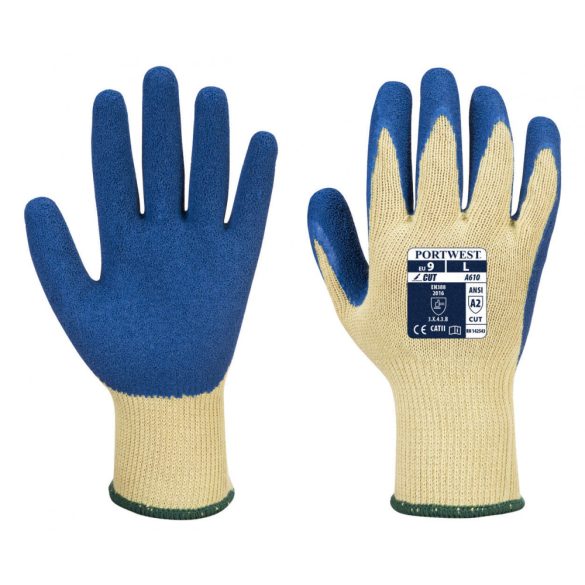 Portwest A610 - Kevlar® tenyérmártott latex kesztyű - 8/M - sárga/kék