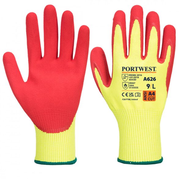 Portwest Vis-Tex HR Cut kesztyű-Nitril-A626-sárga/piros-2XL