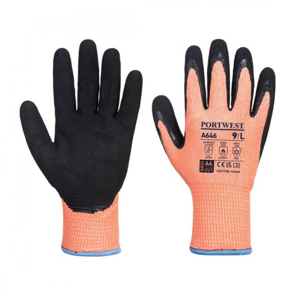 Portwest Vis-Tex Winter HR Cut nitril kesztyű A646 - narancs/fekete - 2XL