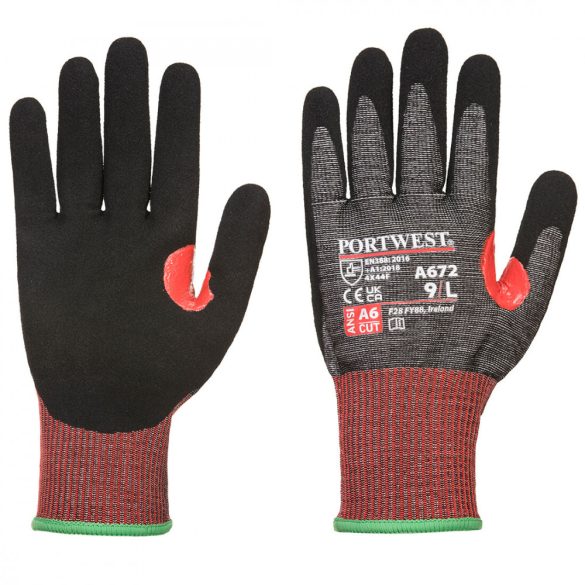 Portwest AHR13 F Dark Nitrile Cut kesztyű-A672-fekete-S