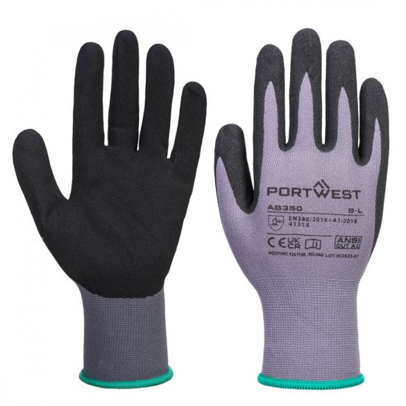 Portwest Grip 15 nitrilhab kesztyű (12 pár)-AB350-szürke/fekete-2XL