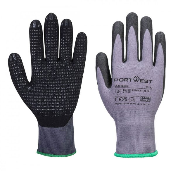 Portwest Grip 15 nitril pöttyös kesztyű (12 pár)-AB351-szürke/fekete-L