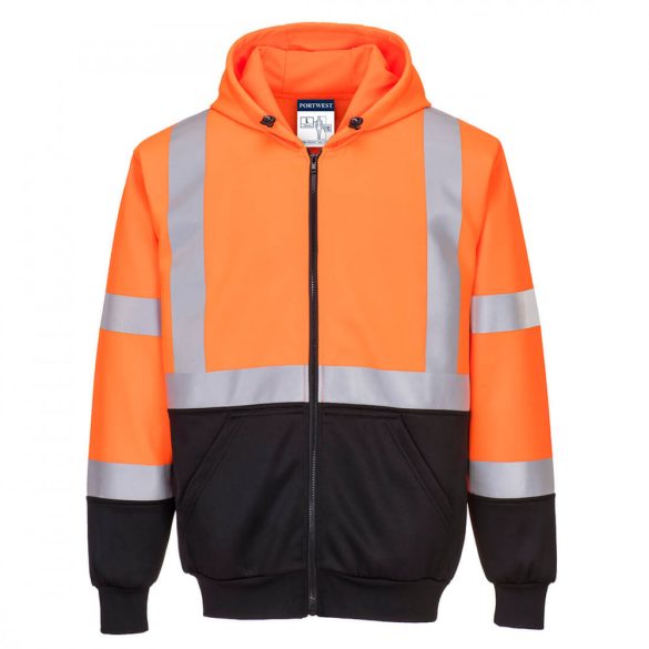 Portwest Hi-Vis kéttónusú kapucnis pulóver B315 - narancs/fekete - 4XL