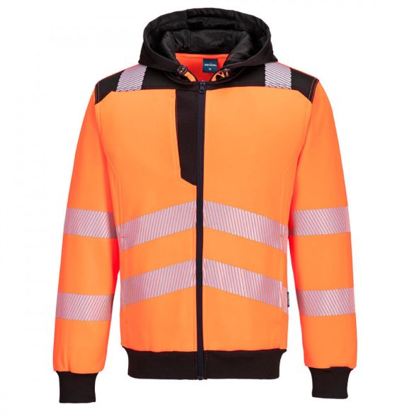 Portwest PW3 Hi-Vis zippzáras kapucnis pulóver PW327 - narancs/fekete - 4XL