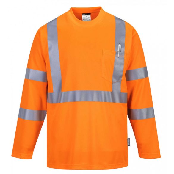 Portwest S191 - Hivis hosszú ujjú póló zsebbel - 4XL - narancs