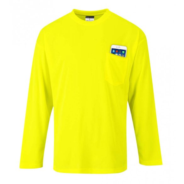 Portwest S579 - Day-Vis hosszú ujjú póló, zsebbel - 4XL - sárga